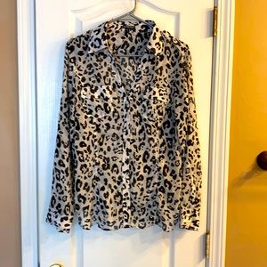 Leopard chiffon button up blouse